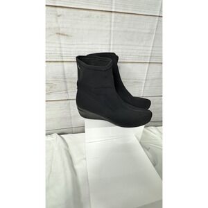 ECCO GoreTex Womens Black Stretch Fabric Ankle Boots Low Wedge Size 39 8-8.5
